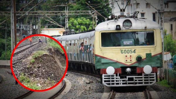 land slide near Chuchura Chandannagar Howrah Main line passengers terrified