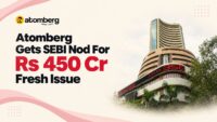 Atomberg logo beside the Bombay Stock Exchange building as SEBI clears four IPO papers