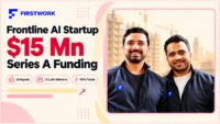 Firstwork founders and logo on the $15 Mn Series A funding card for frontline AI hiring