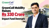 GreenCell Mobility logo with the funding headline Rs 330 crore raised from Impact Fund Denmark
