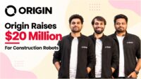 Origin founders and the ORIGIN logo on a startup funding news card for the USD 20 million round co-led by Accel and Zacua Ventures.
