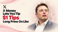 Elon Musk and the X logo with X Money tipping by long pressing the Like button