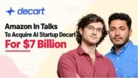 Decart founders Dr. Dean Leitersdorf and Moshe Shalev with the Decart logo, reported Amazon acquisition of around USD 7 billion