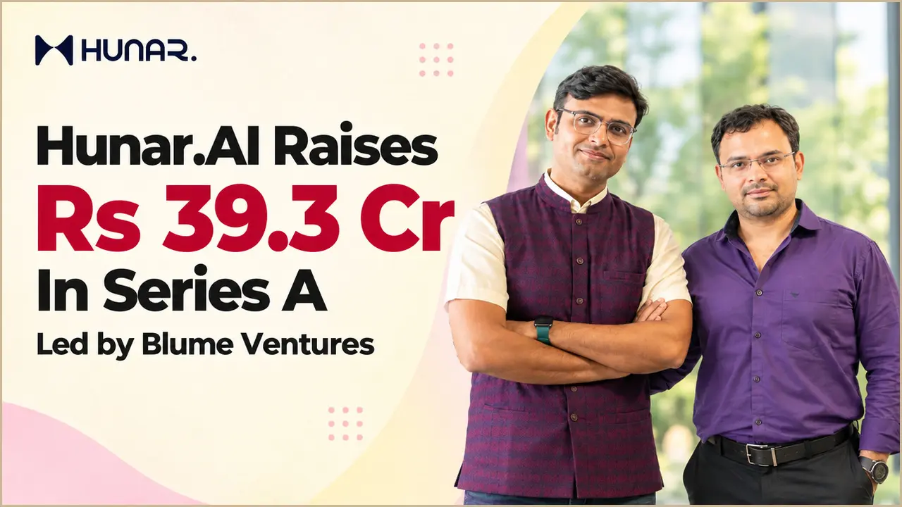 Hunar.AI founders and logo card for the Rs 39.3 crore Series A round led by Blume Ventures