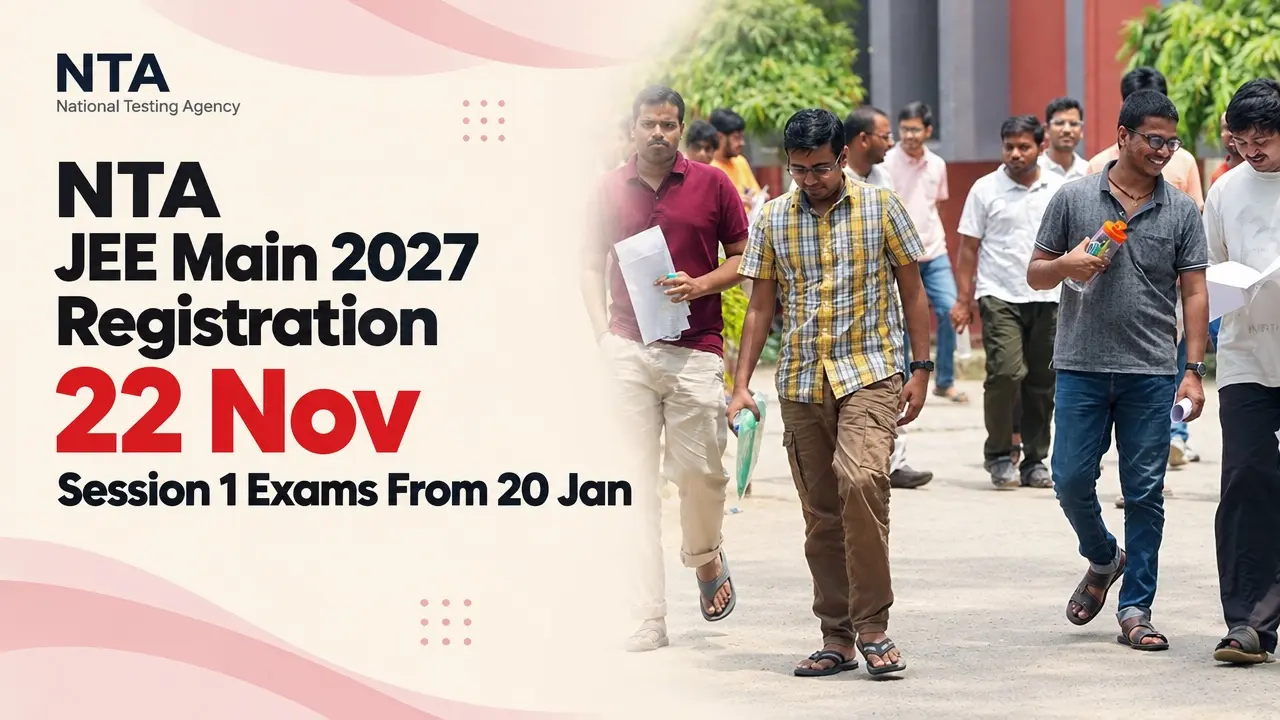 JEE Main 2027 registration open till 22 November, session 1 exams from 20 January