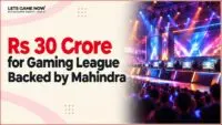 An esports arena stage with glowing gaming screens and stage lighting, representing Let's Game Now's Indian Super Gaming League