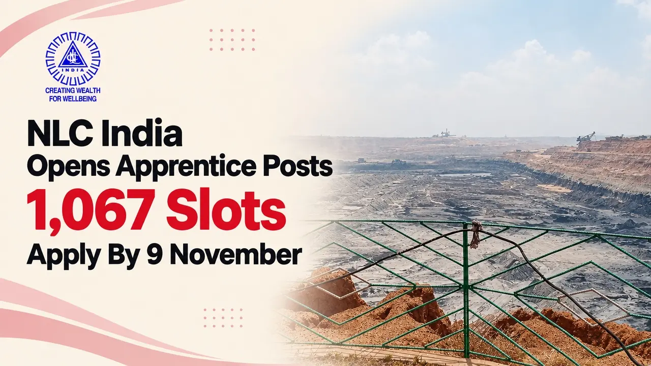 NLC India apprentice recruitment 2026: 1,067 ITI and graduate training slots open at Neyveli and Chennai