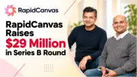 RapidCanvas founders with the RapidCanvas logo, announcing $29 million Series B funding led by Vertex Ventures
