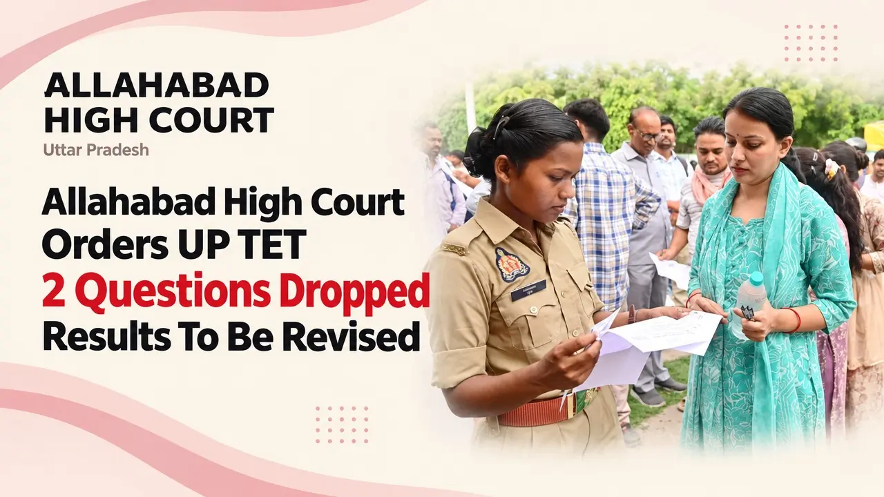 Candidates queue at a UP TET exam centre as the Allahabad High Court orders marks to be recalculated